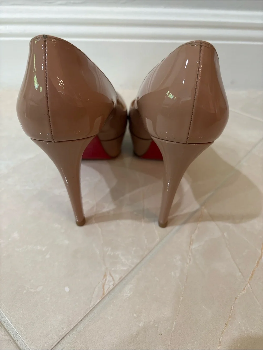 Christian Louboutin Bianca 120 Nude Patent Leather Platform Heels